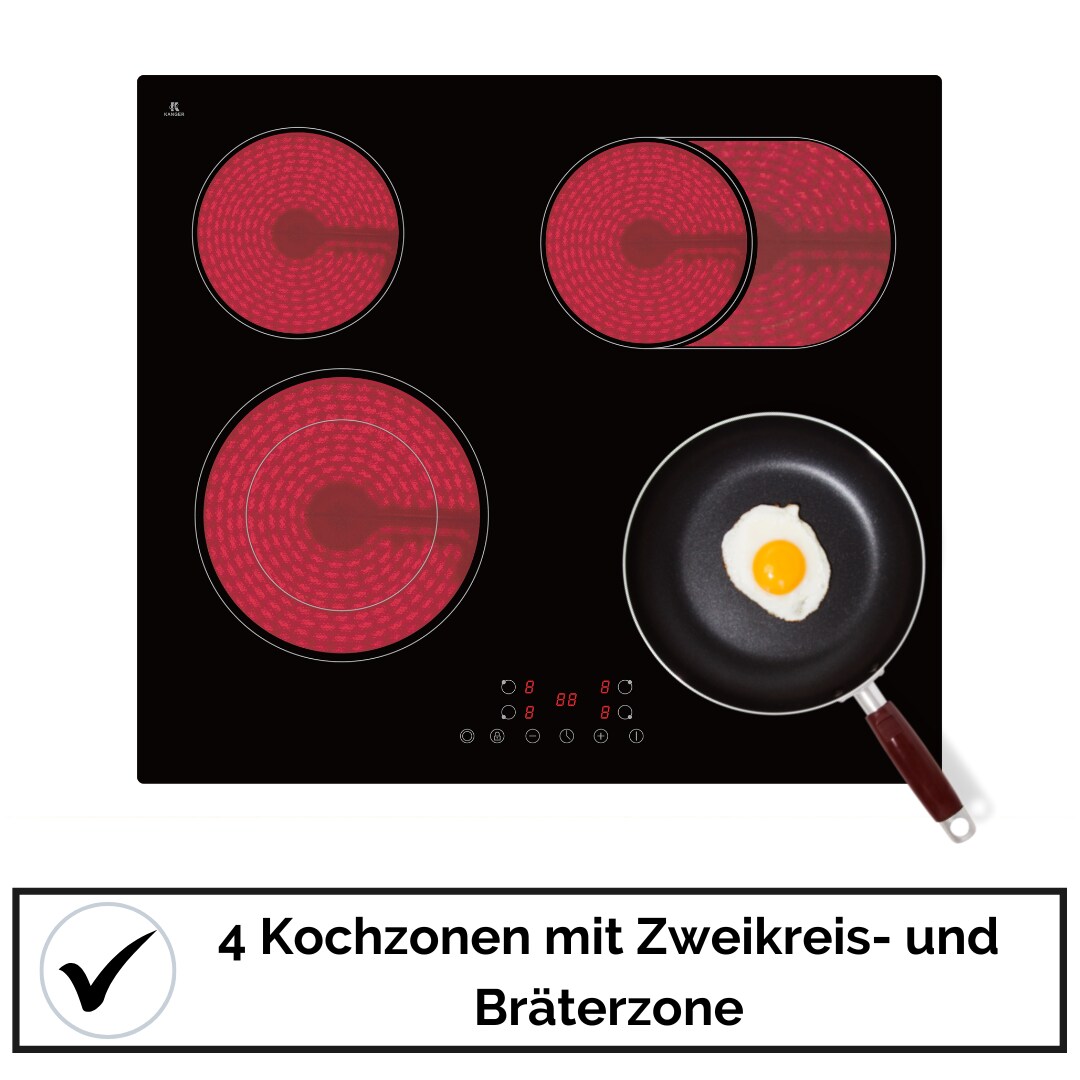 YUNA Glaskeramik-Kochfeld CALOR EBK4/2B, mit Bräterzone