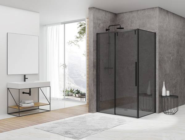 van Rijn ST06 douchecabine met 120cm softclose deur en rookglas matzwart 120x100cm