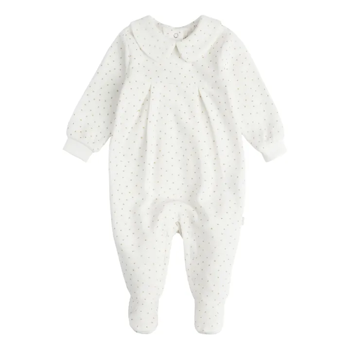 Petit Lem Pyjama Une Pièce Velours à Pois | Ecru