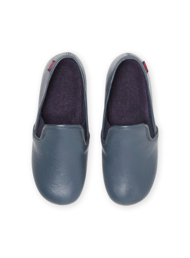 Pantoufles en cuir bleu marine enfant garçon