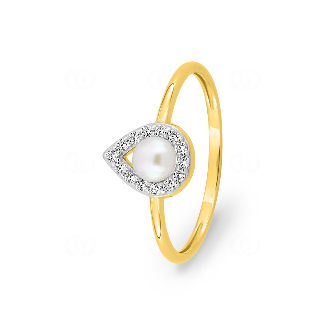 Ring 750/18 K Gelbgold mit Süsswasserzuchtperle & Zirkonia
