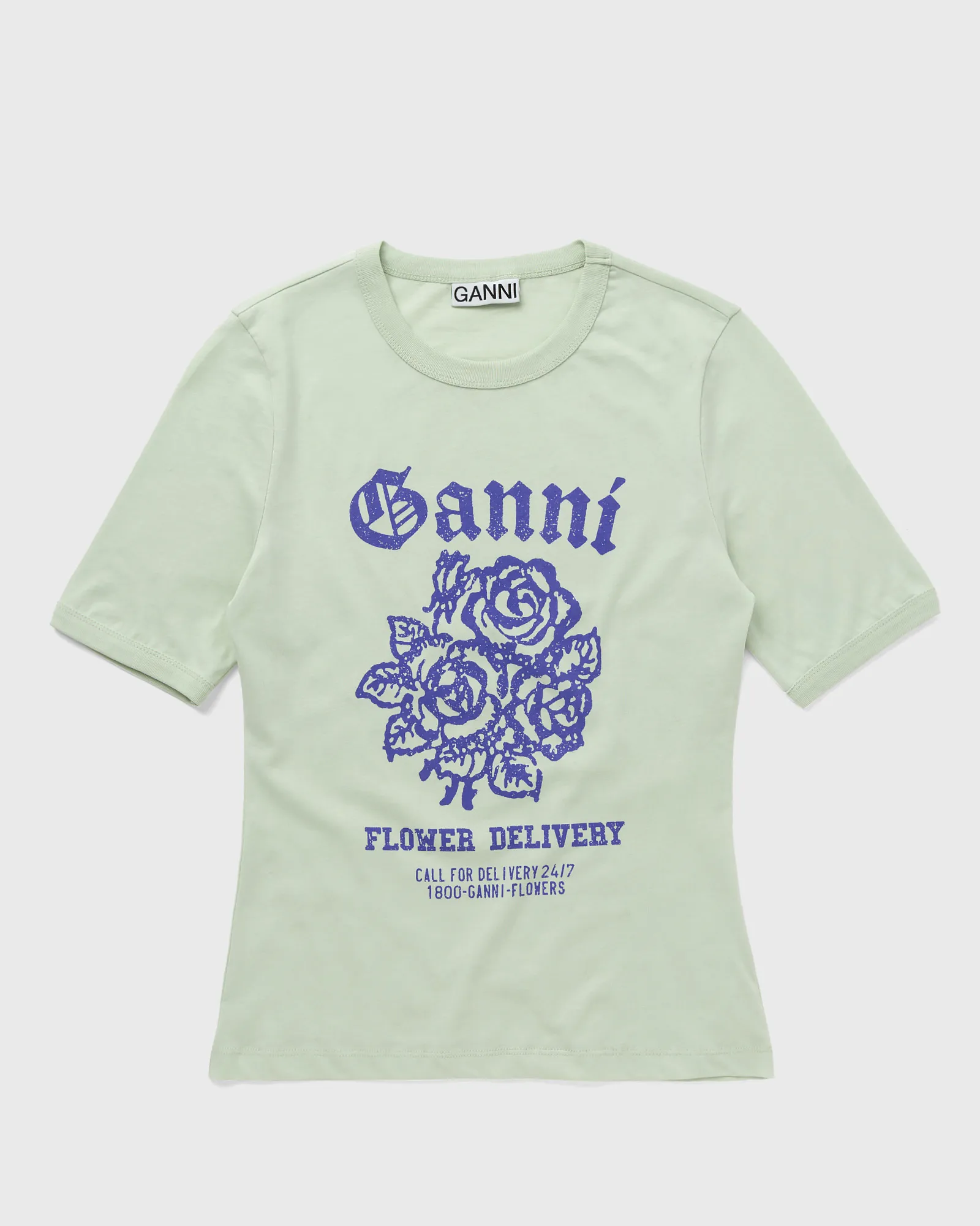 Ganni Light Cotton Jersey Flower Fitted T-shirt