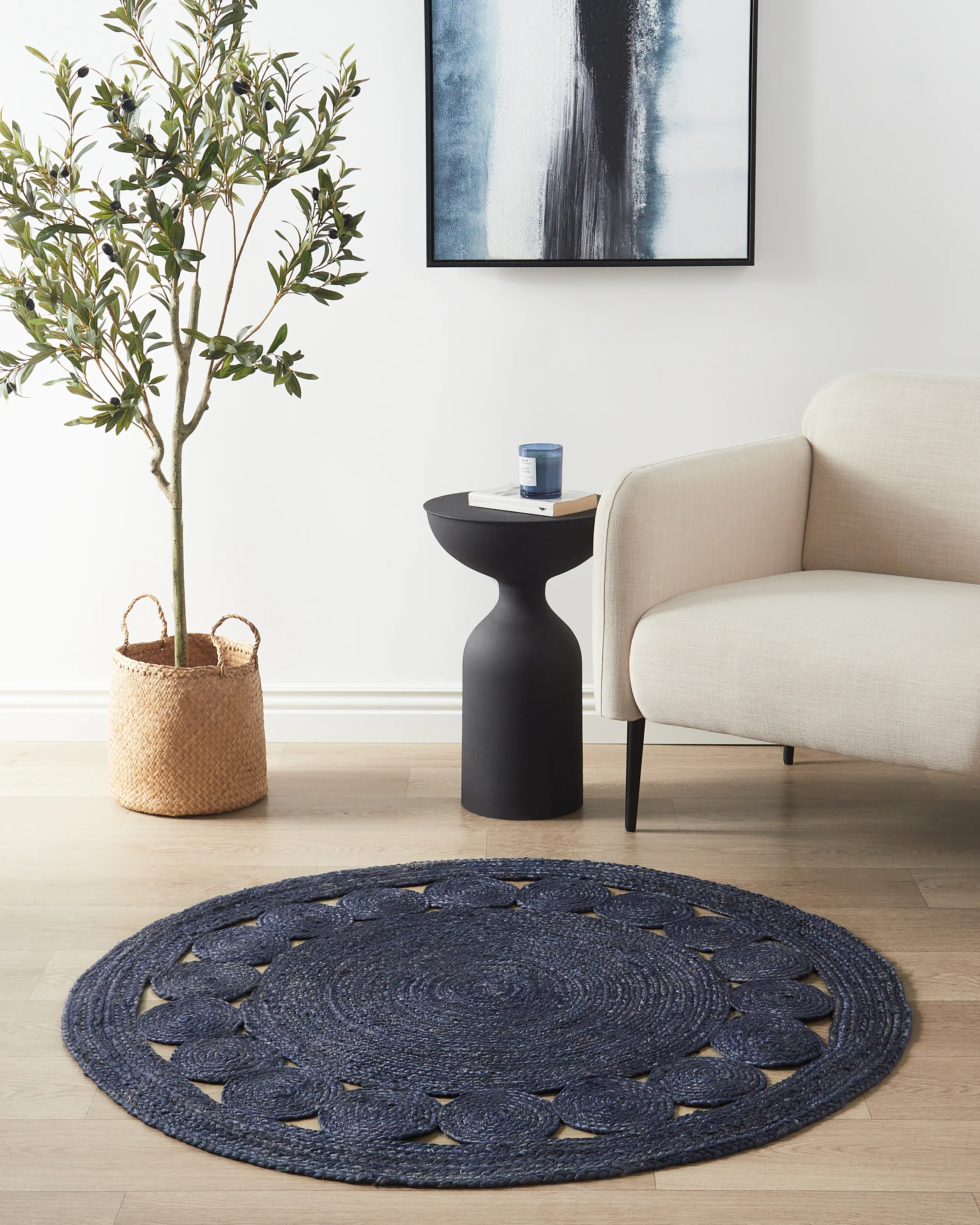 Vloerkleed KOYUNLU Donkerblauw ø 120 cm Jute