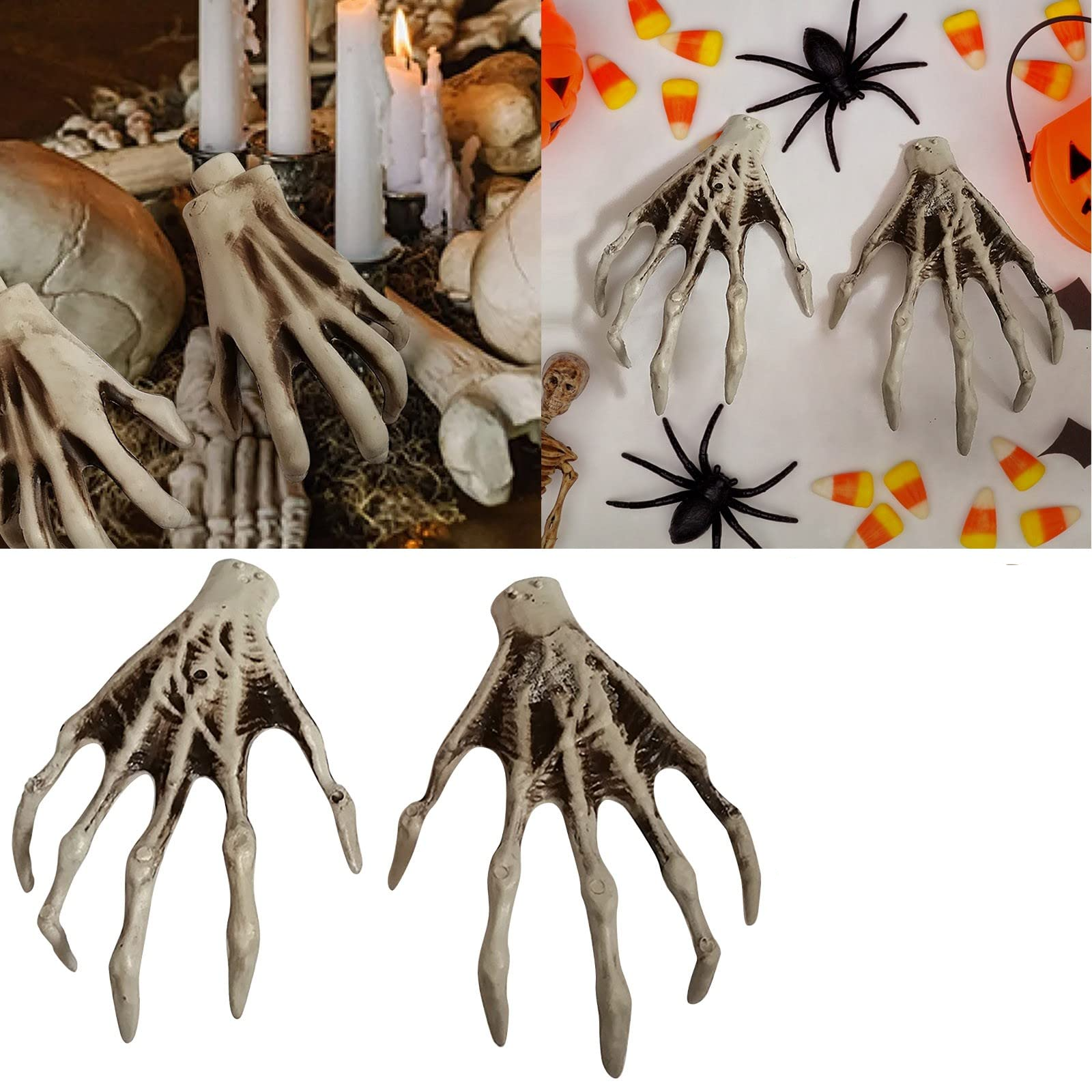(2er Set) Halloween Deko Skelett Hand Grusel Knochen Gerüst Party Tischdeko - Grau