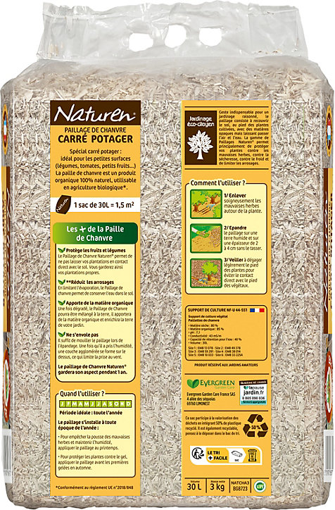 Paille de chanvre spécial carré potager 30L Naturen
