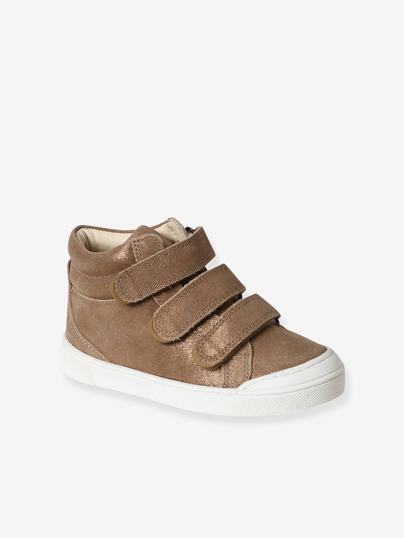 Tênis de couro de cano médio para meninas com fecho de velcro