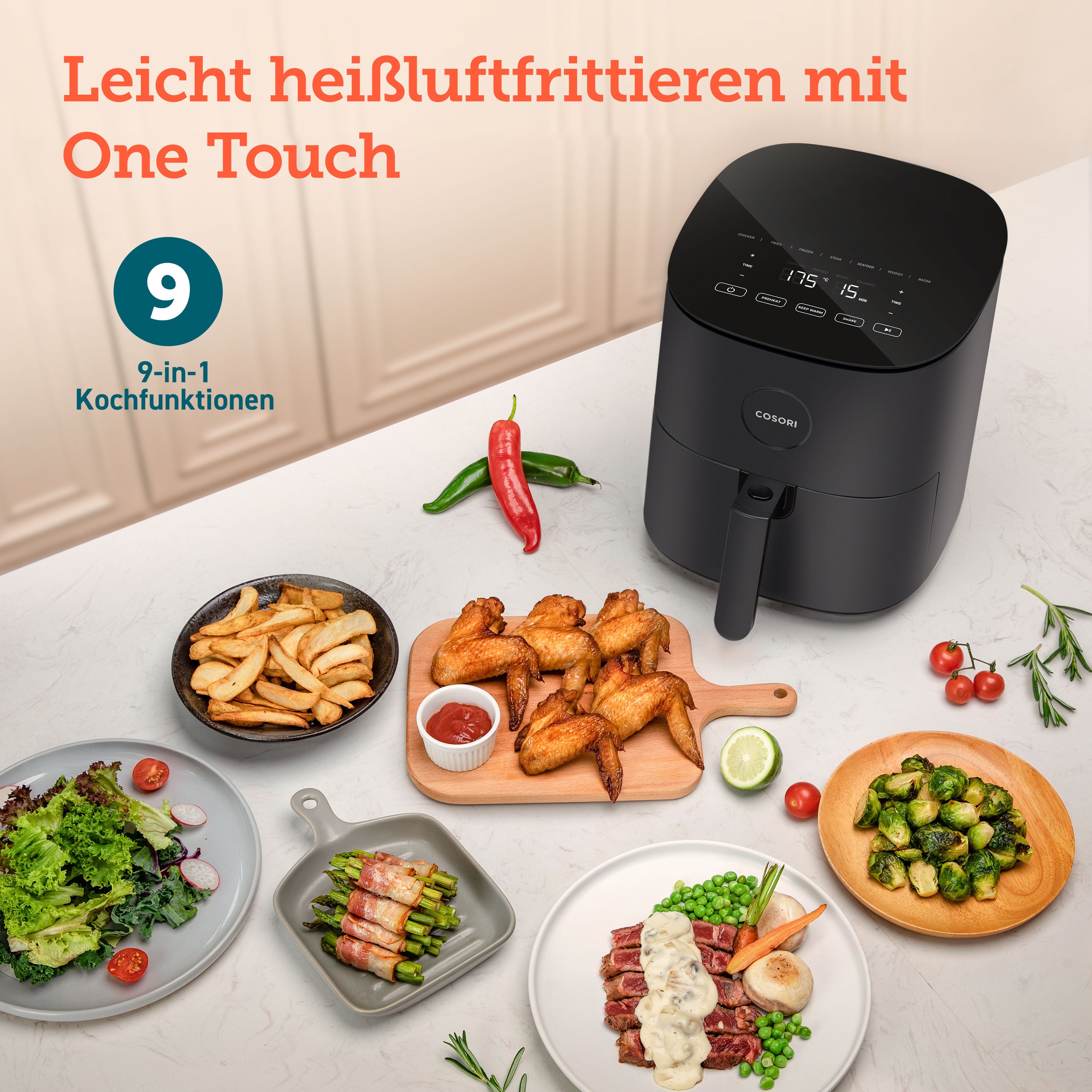 COSORI 4,7-Liter Heißluftfritteuse Dunkelgrau
