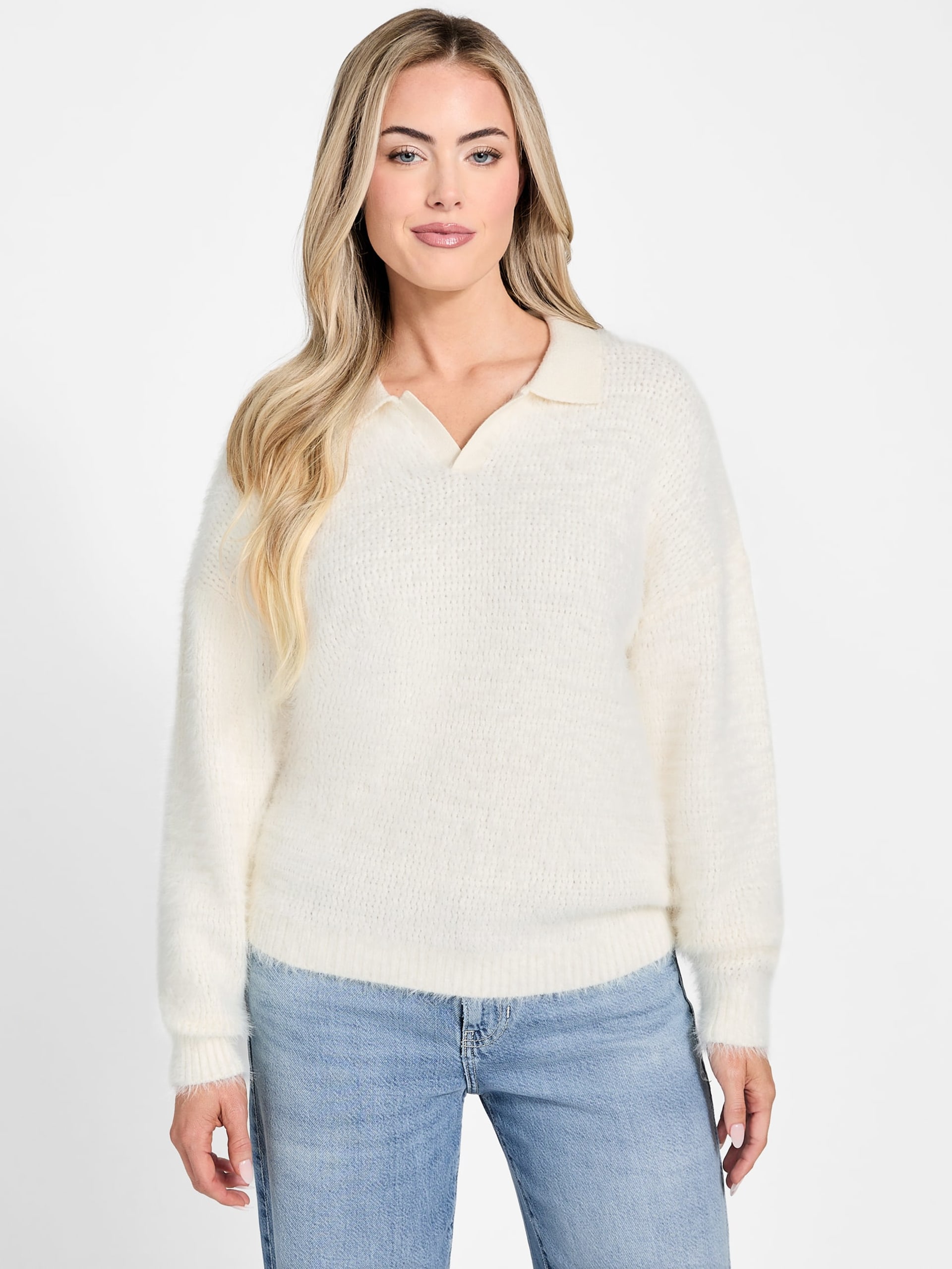 Suéter polo Seema Fuzzy-Knit