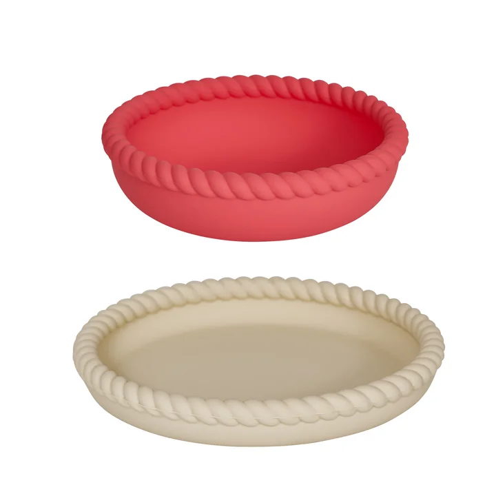 OYOY - Mellow Teller & Schüssel, vanilla / cherry red (2er-Set)