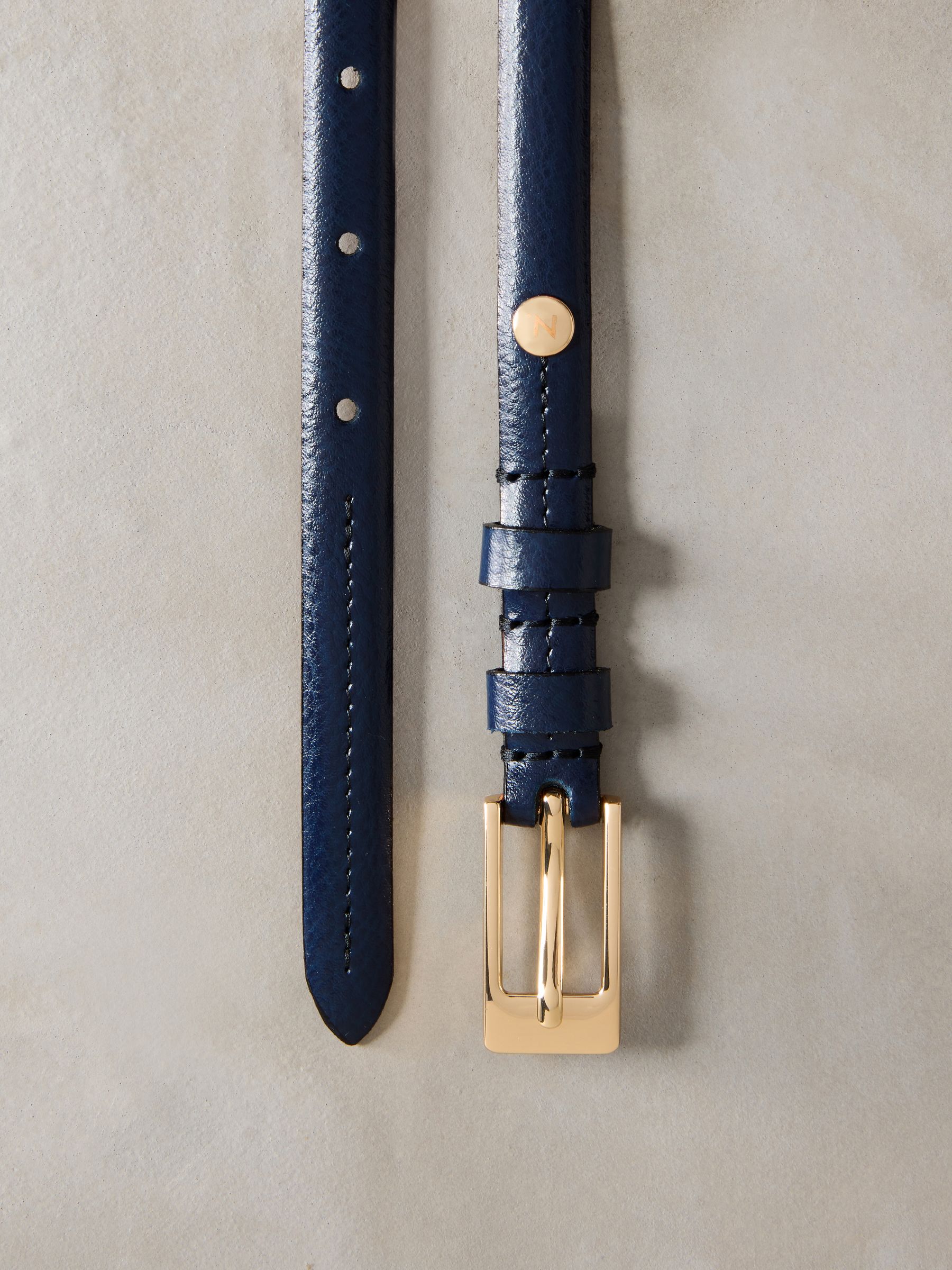 Marineblauw - N. Premium skinny Made In Italy leren riem