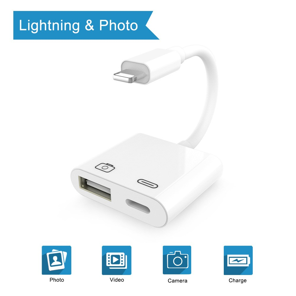 Lightning auf USB A Kamera / Foto Adapter mit Ladeanschluss für Apple iPhone / iPad - Schwarz