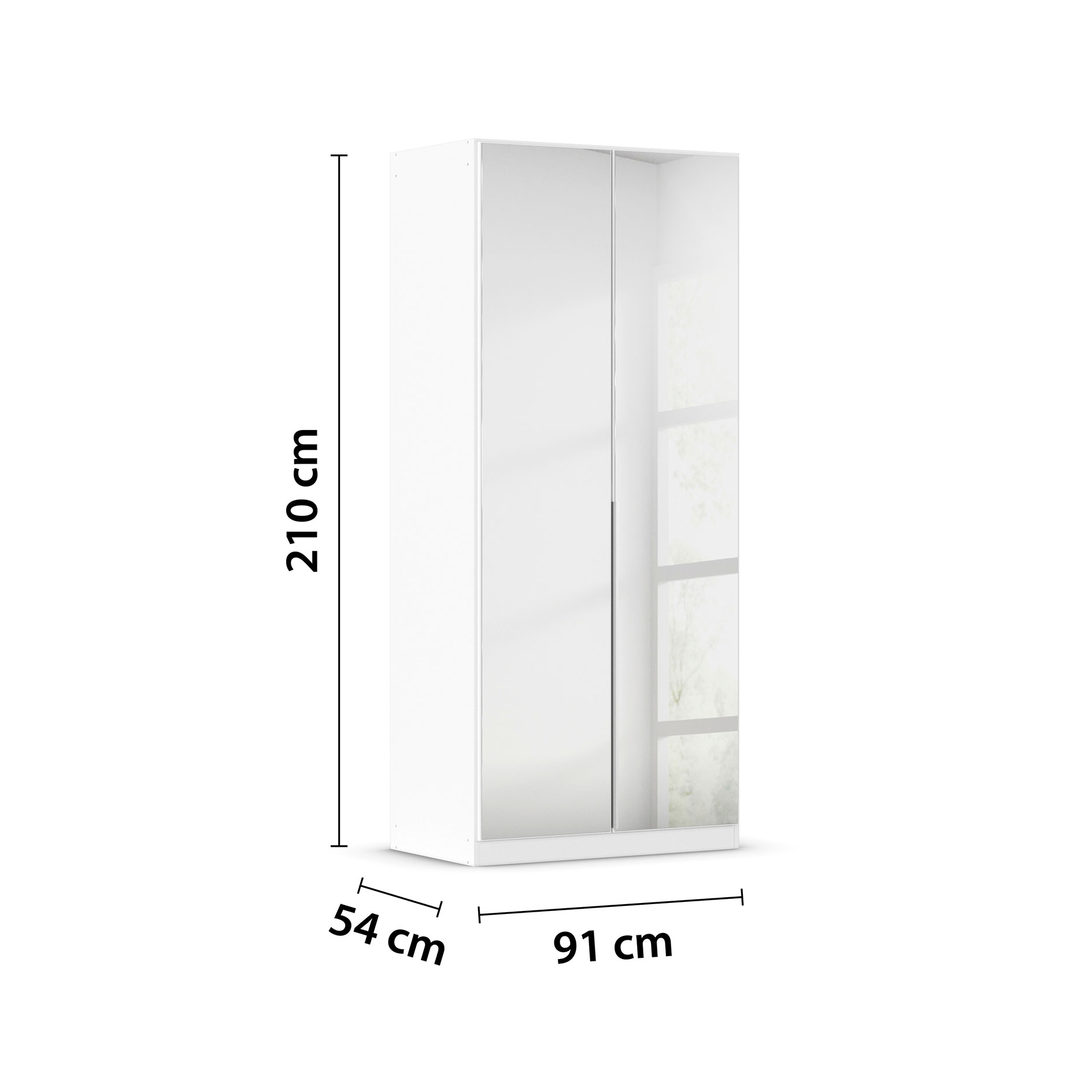 Drehtürenschrank - alpinweiß - Kristallglasspiegel - 2-türig - 91x210 cm