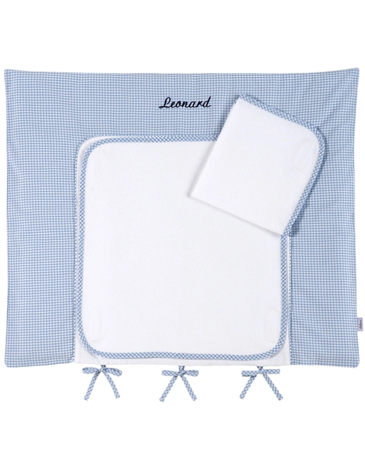 Personalisierte Wickelauflage hellblau (Farbe: weiss)