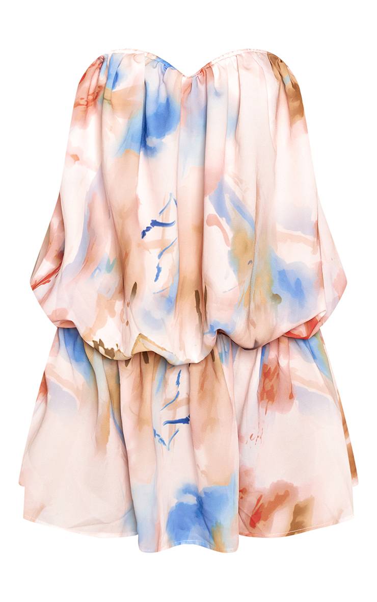 Pêche Robe Mini Bouffante À Volants Imprimée