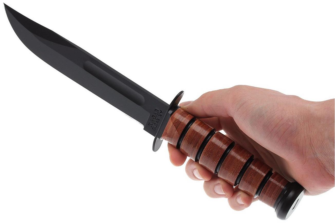 KA-BAR USMC 1217 plain edge, leer, lederen foedraal