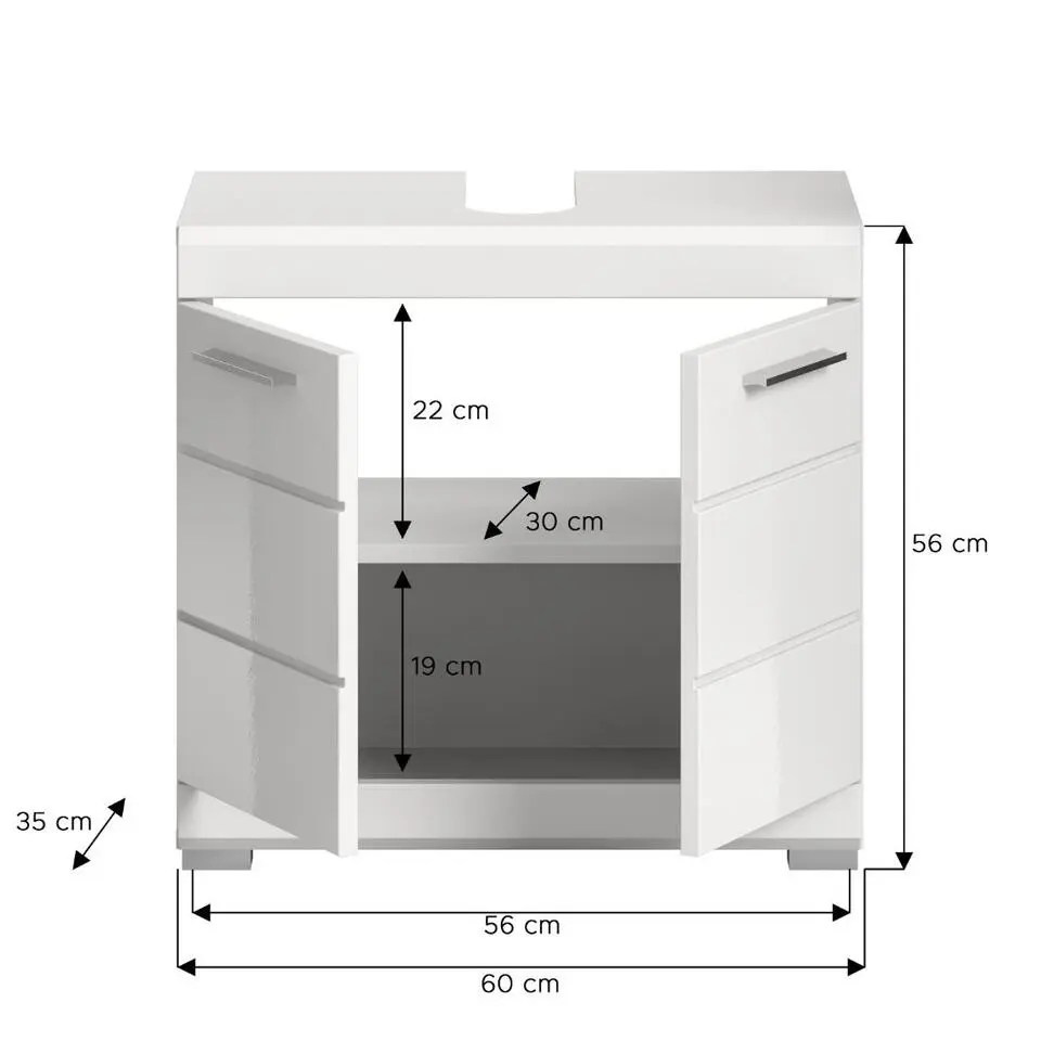 Hioshop Scout wastafel 2 deuren- 2 lades wit hoogglans- wit