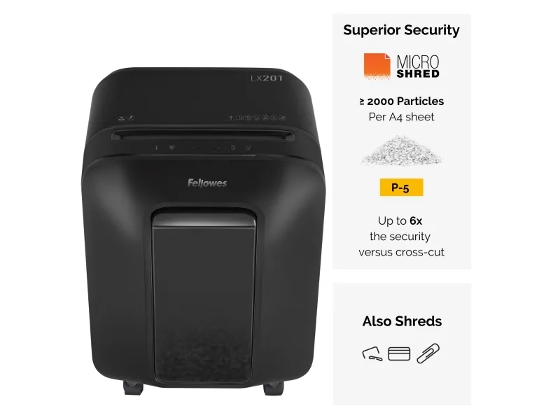 Makulator Fellowes Powershred® LX201 micro-cut 2x12 mm hvid (P-5)