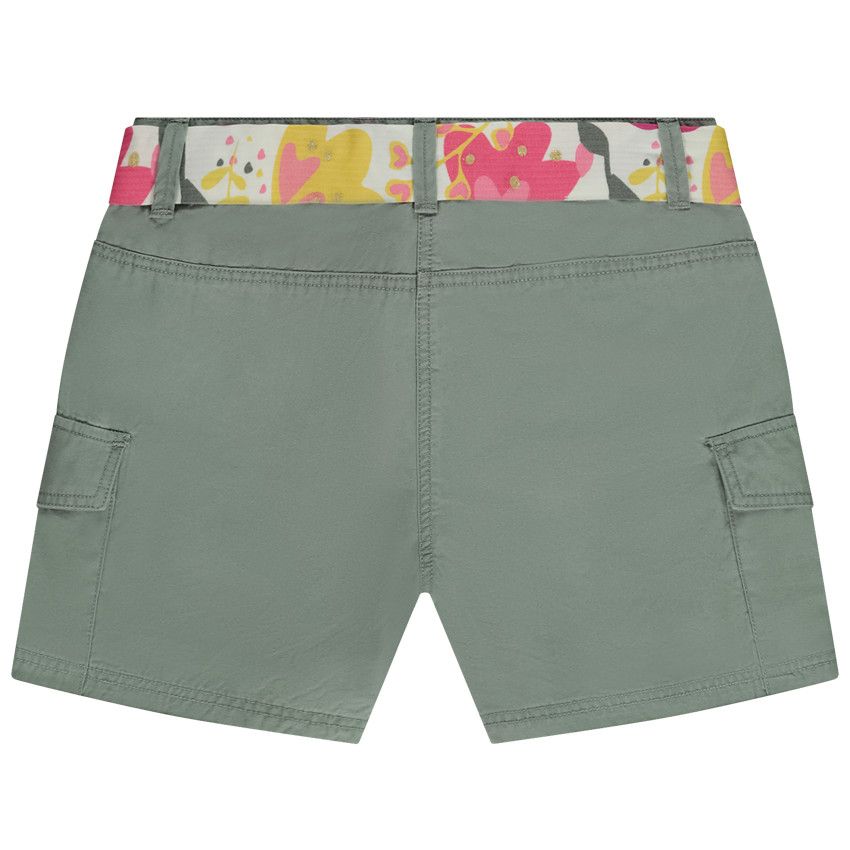 Short avec ceinture à nouer fantaisie + poches plaquées pour fille - Gris chiné