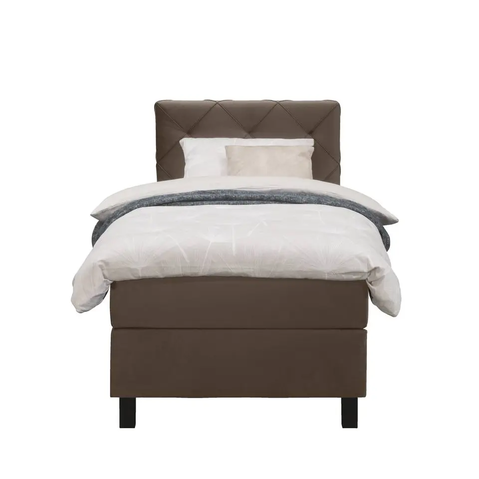 Boxspring Liv geruit - bruin - 90x200 cm - vierkante poot