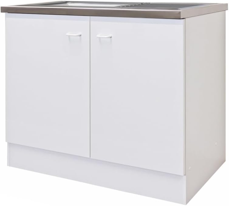 Smart Möbel Spülenunterschrank mit Arbeitsplatte & Spüle - 100 cm breit - Weiß - Rapido
