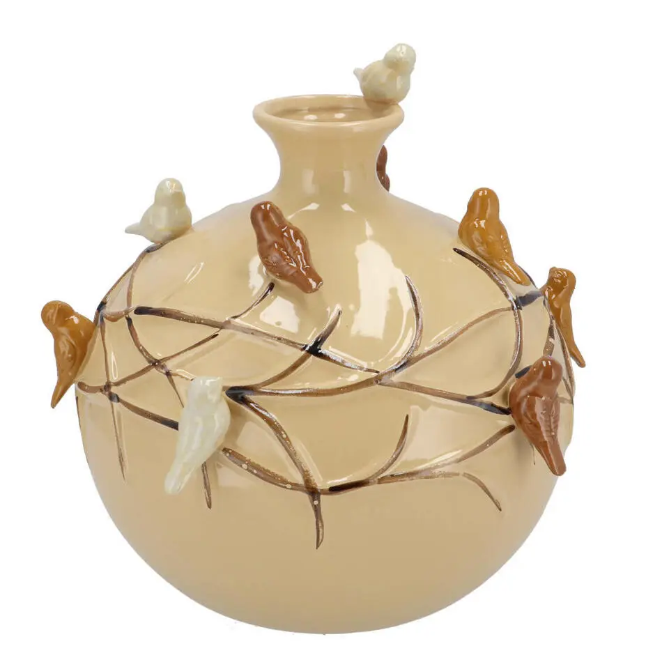 DK Design Vaas Vogels - zandkleurig - D18 x H18 cm