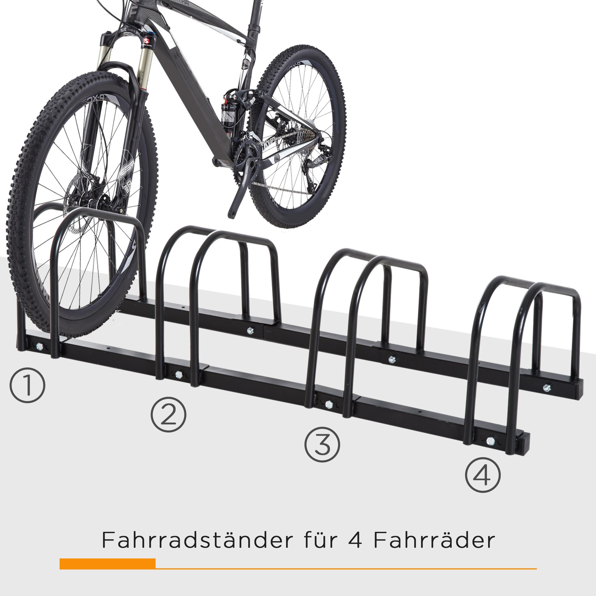 HOMCOM Fahrradhalter mit 4 Halterungen schwarz 110L x 33B x 27H cm