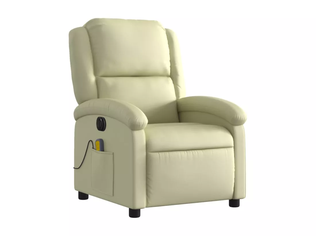 Fauteuil de massage inclinable électrique crème cuir véritable