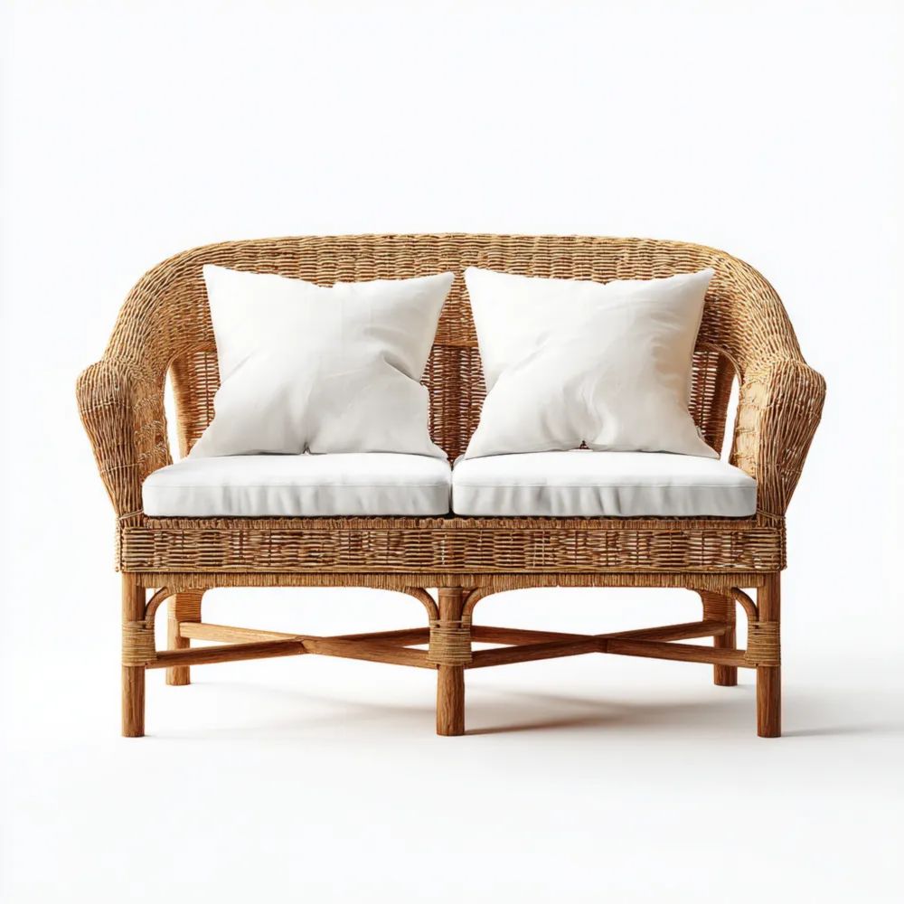 2-Sitzer-Gartensofa Rattan Natur/Weiß 120x75x80 cm - Modernes Design