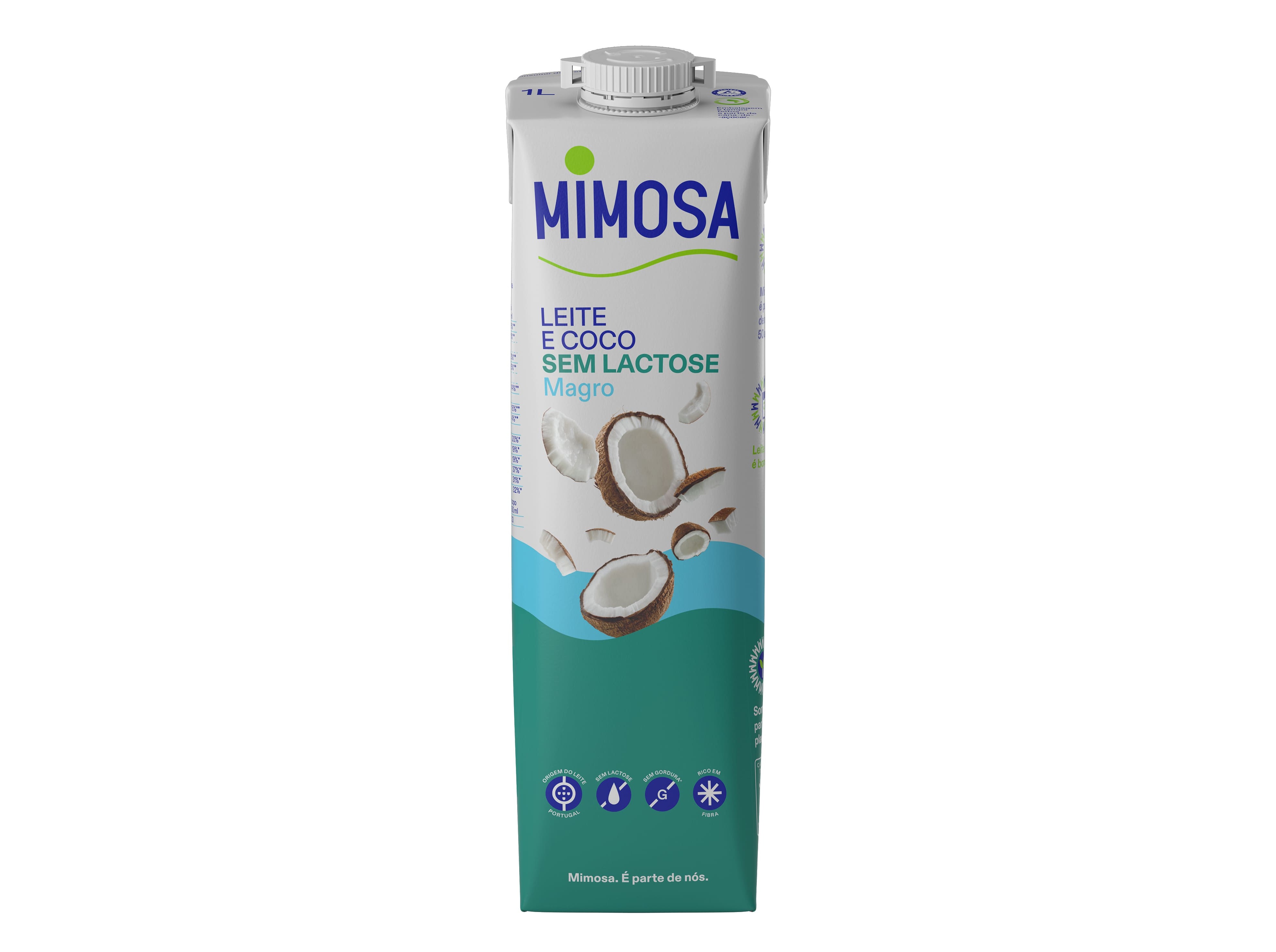 LEITE UHT MAGRO MIMOSA SEM LACTOSE COM FIBRA E COCO 1 LITRO