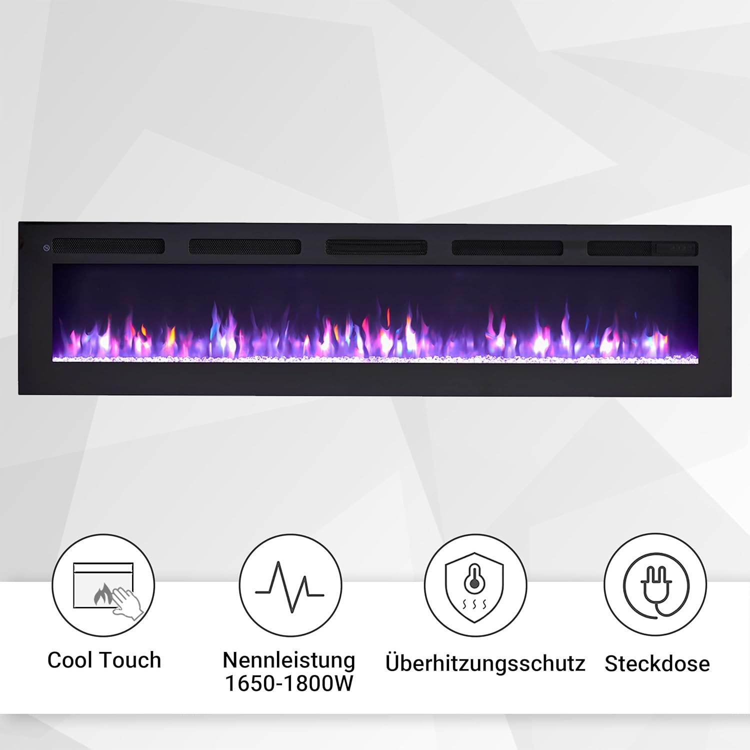 BALDERIA Elektrokamin Leif 70'' | Elektrischer Wand- oder Einbaukamin 3D-Flammeneffekt | Elektro Heizung 1800W | Kamin mit Fernbedienung, Startsteuerung, Timer & Thermostat | Schwarz