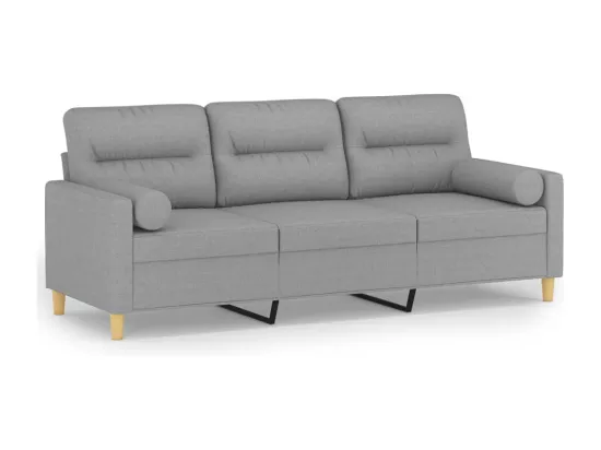 Canapé 3 places avec oreillers gris clair 180 cm tissu