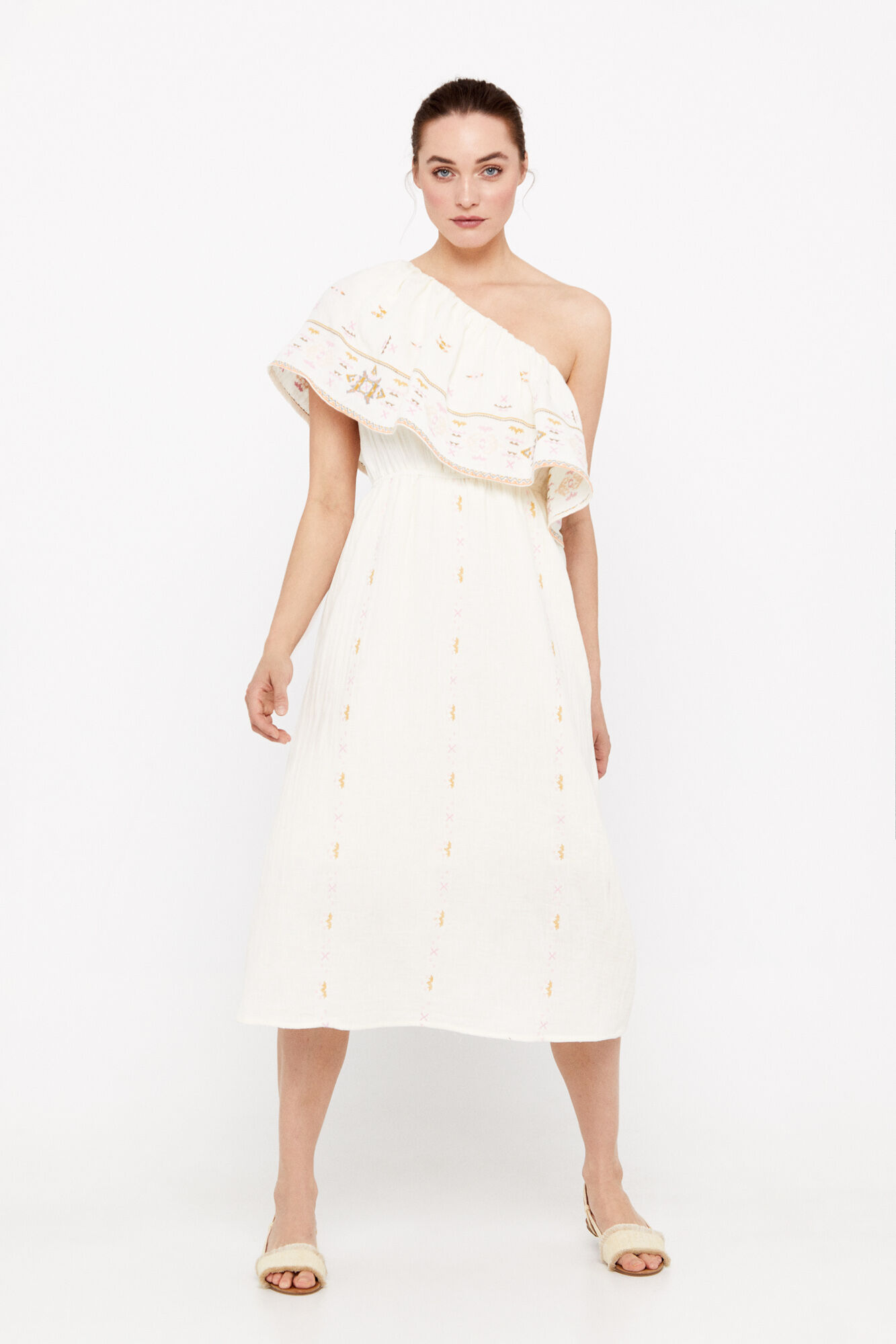 Vestido rústico bordado - Branco