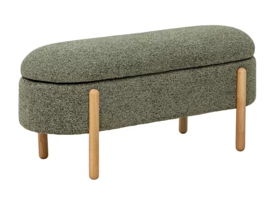 Banc en bois de pin et tissu bouclette vert Calya