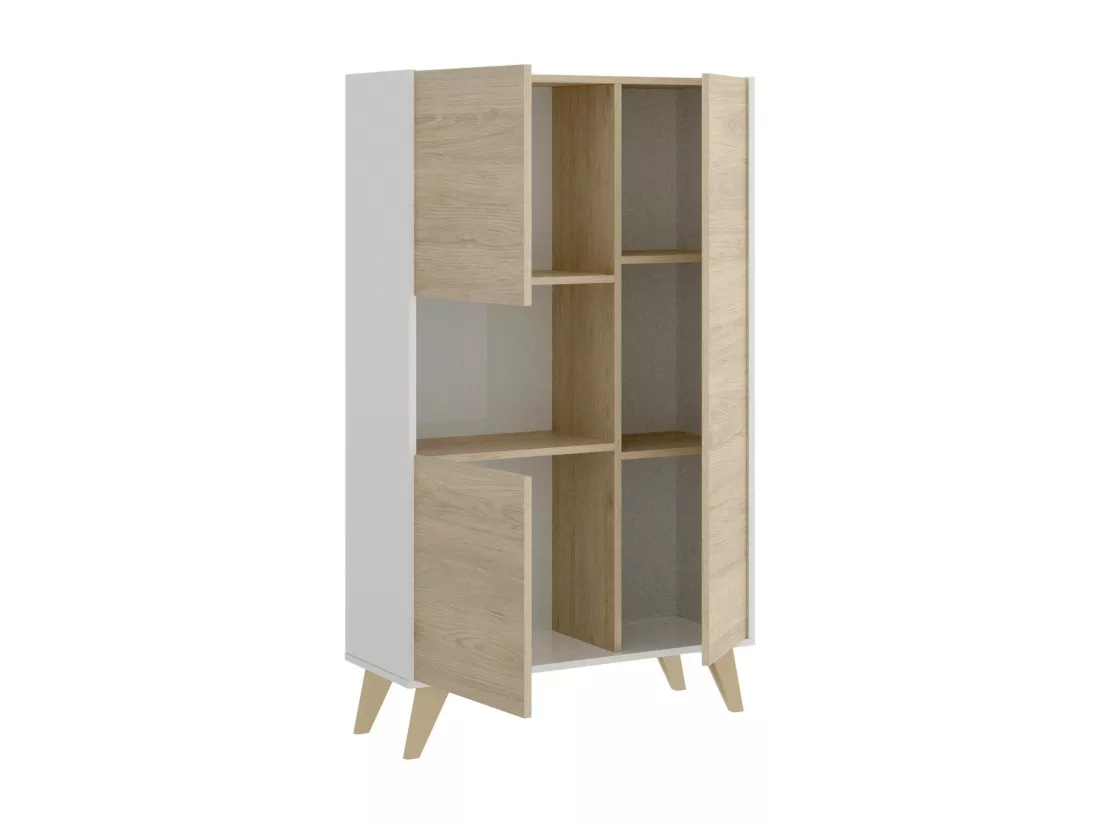Buffet Damraba, Buffet de salon haut, Buffet de salon moderne avec 3 portes, 81x43h135 cm, Chêne et Blanc