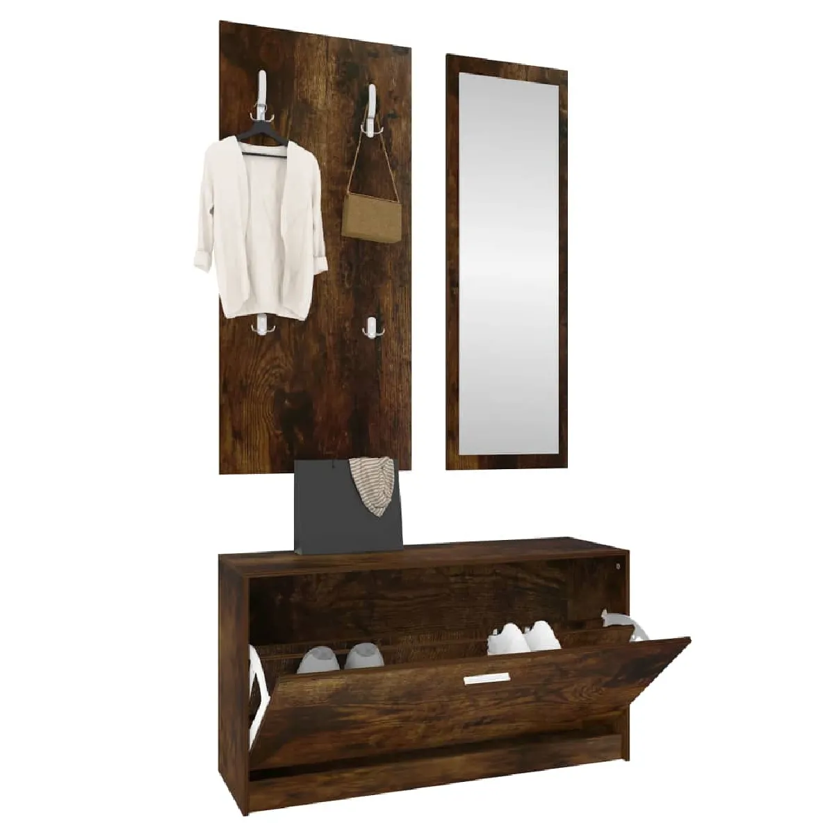 VIDAXL Ensemble d'armoires à chaussures 3-en-1 chêne fumé