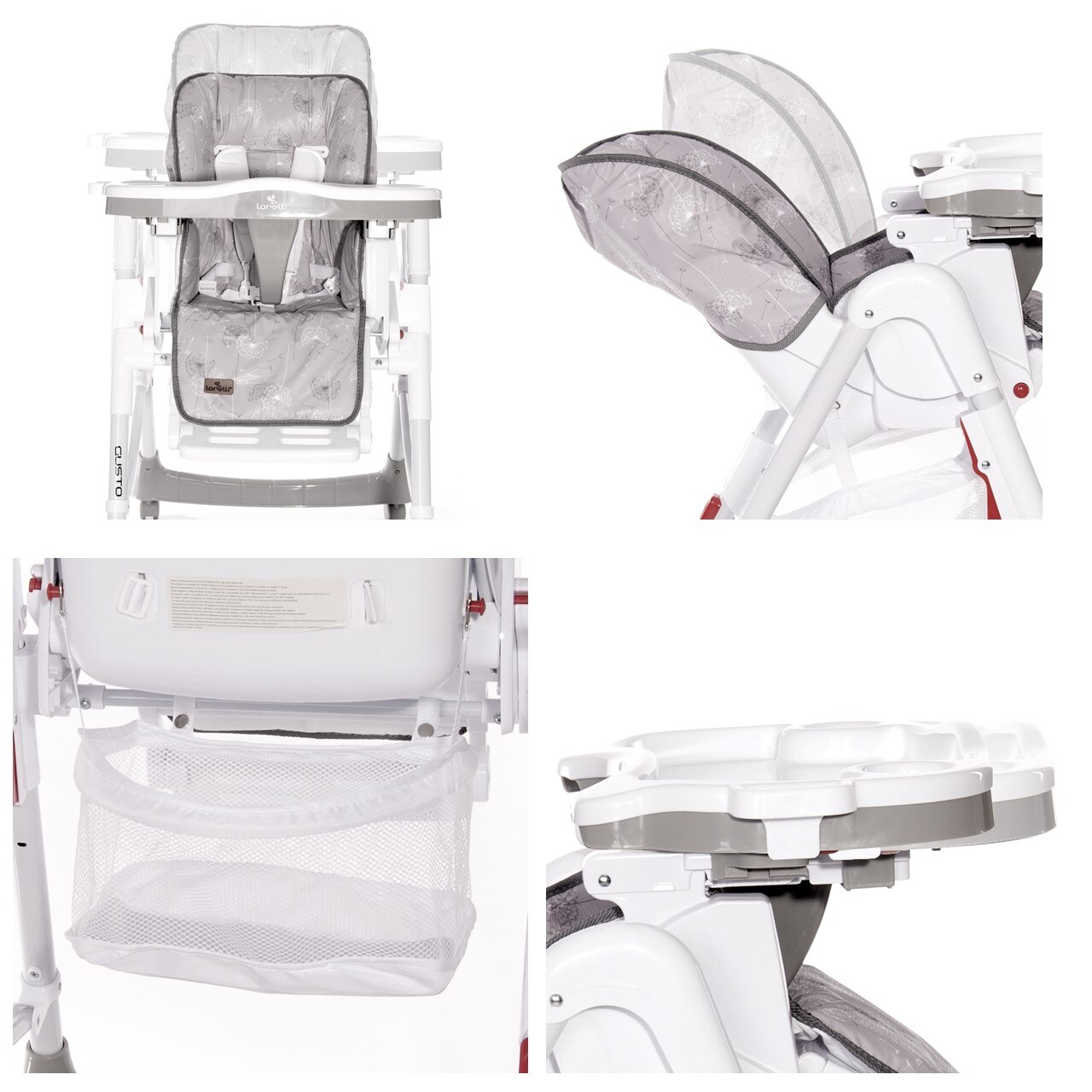 Lorelli Hochstuhl Gusto, klappbar verstellbar Tisch Bechervertiefung Sitzpolster beige grau