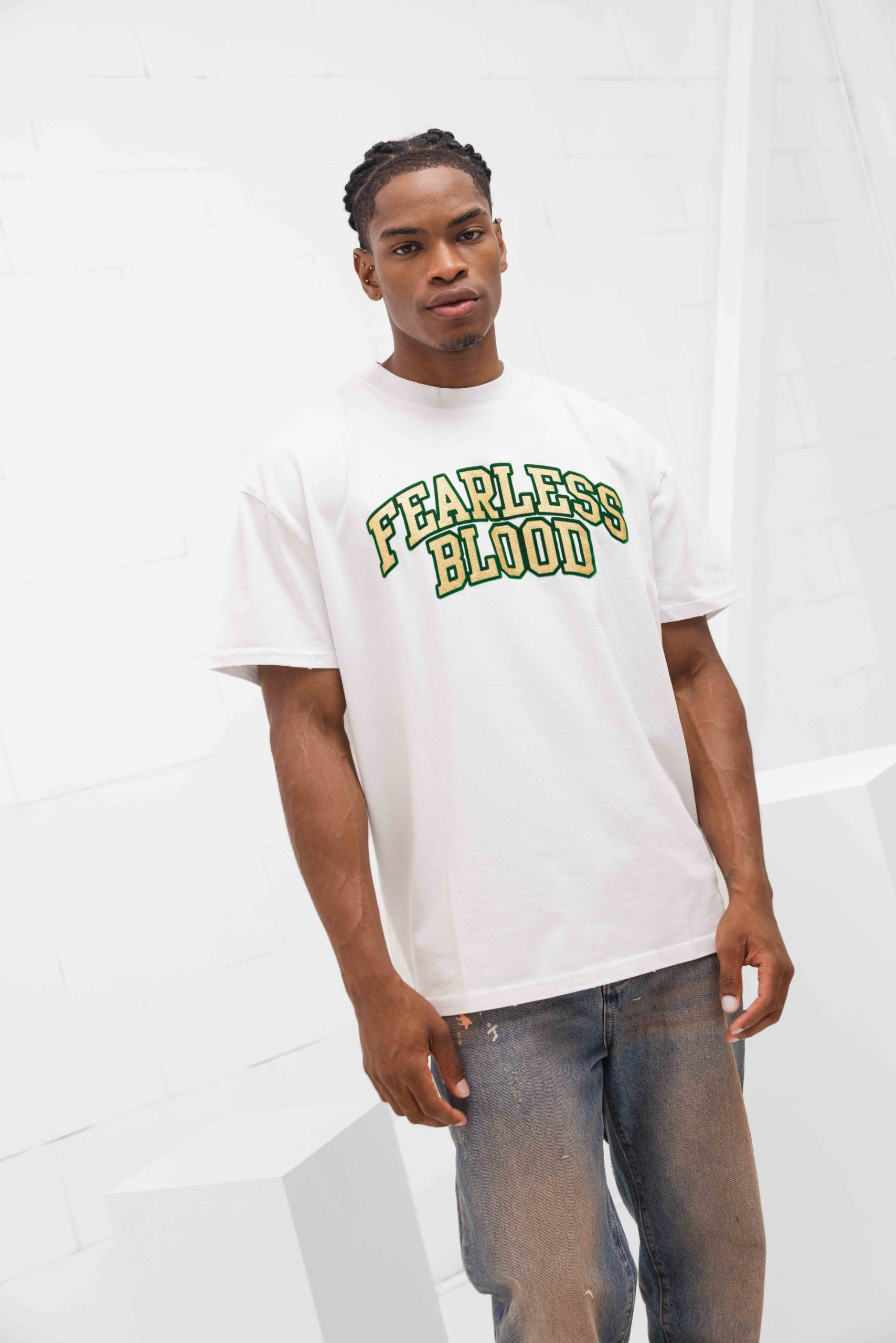 Fearless Blood Logoprint T-Shirt Heren Wit/Groen