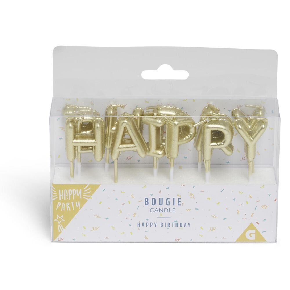 Bougie anniversaire lettres Happy Birthday argenté