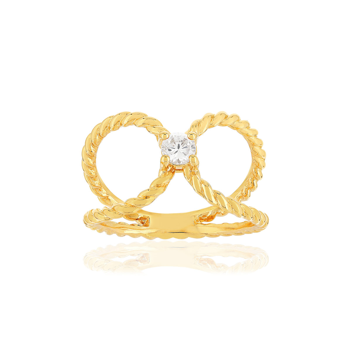 Bague plaqué or zirconia torsadée