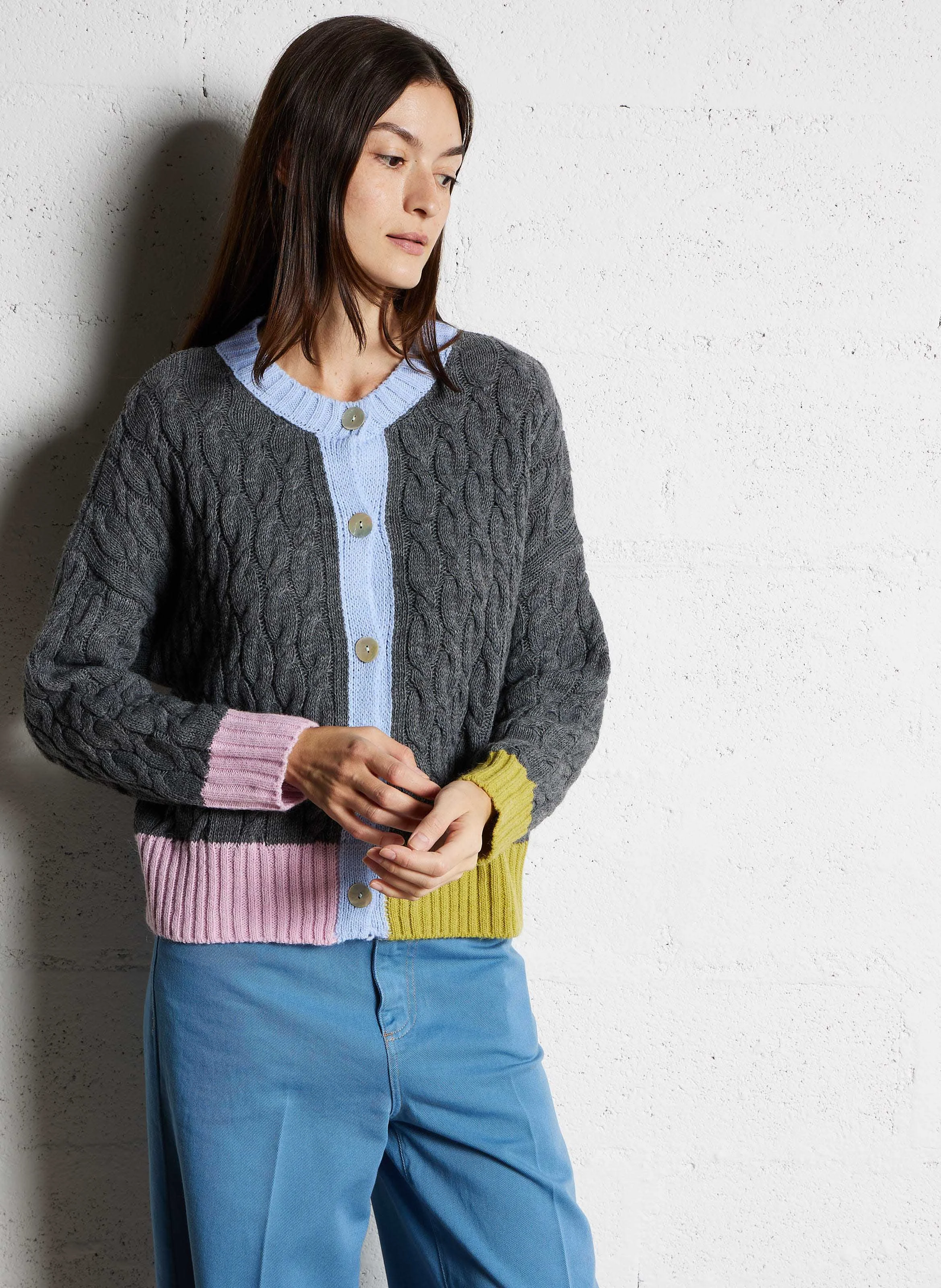 MELODY - Cardigan col rond droit en maille | Multicolore