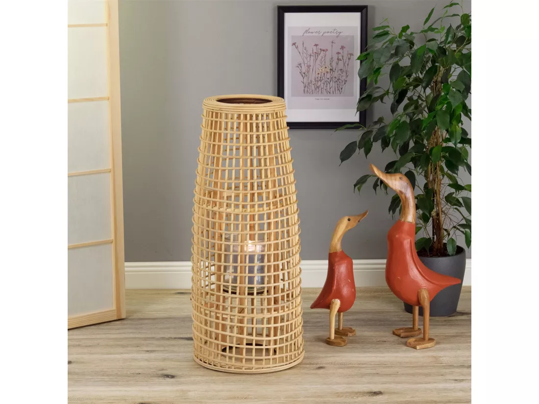 LANTERNE Iva | Couleurs naturelles | avec insert en verre | chandelier, lampadaire, lampe en bambou, lanterne, porte-bougie, luminaire.