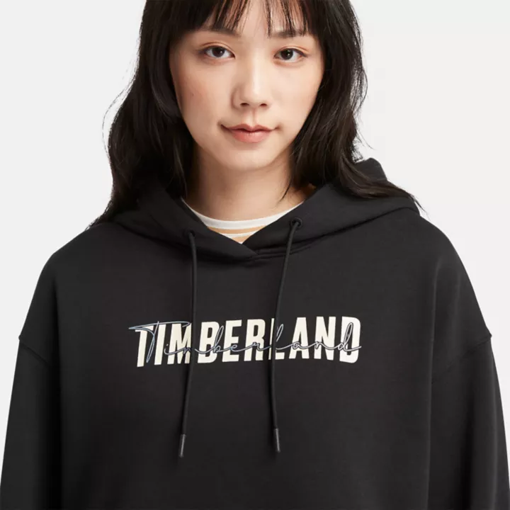 Sweat à capuche à logo avec envers brossé pour femme en noir