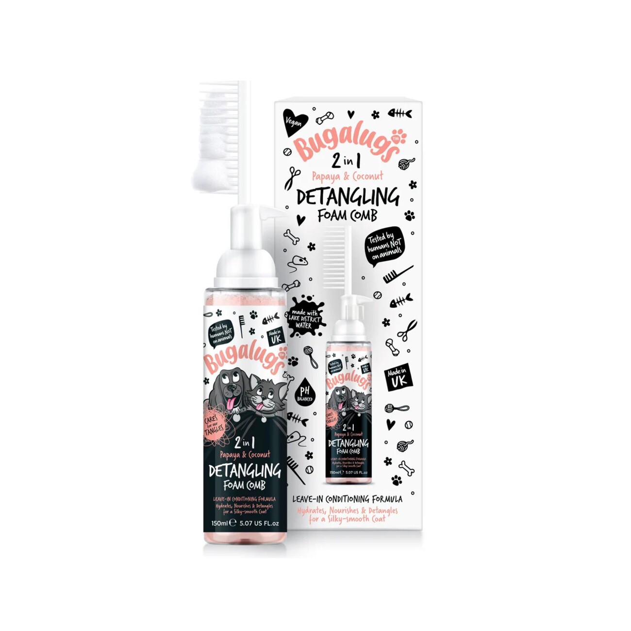 Bugalugs Fellentwirrungsschaum mit Kamm Papaya & Kokosnuss 150 ml