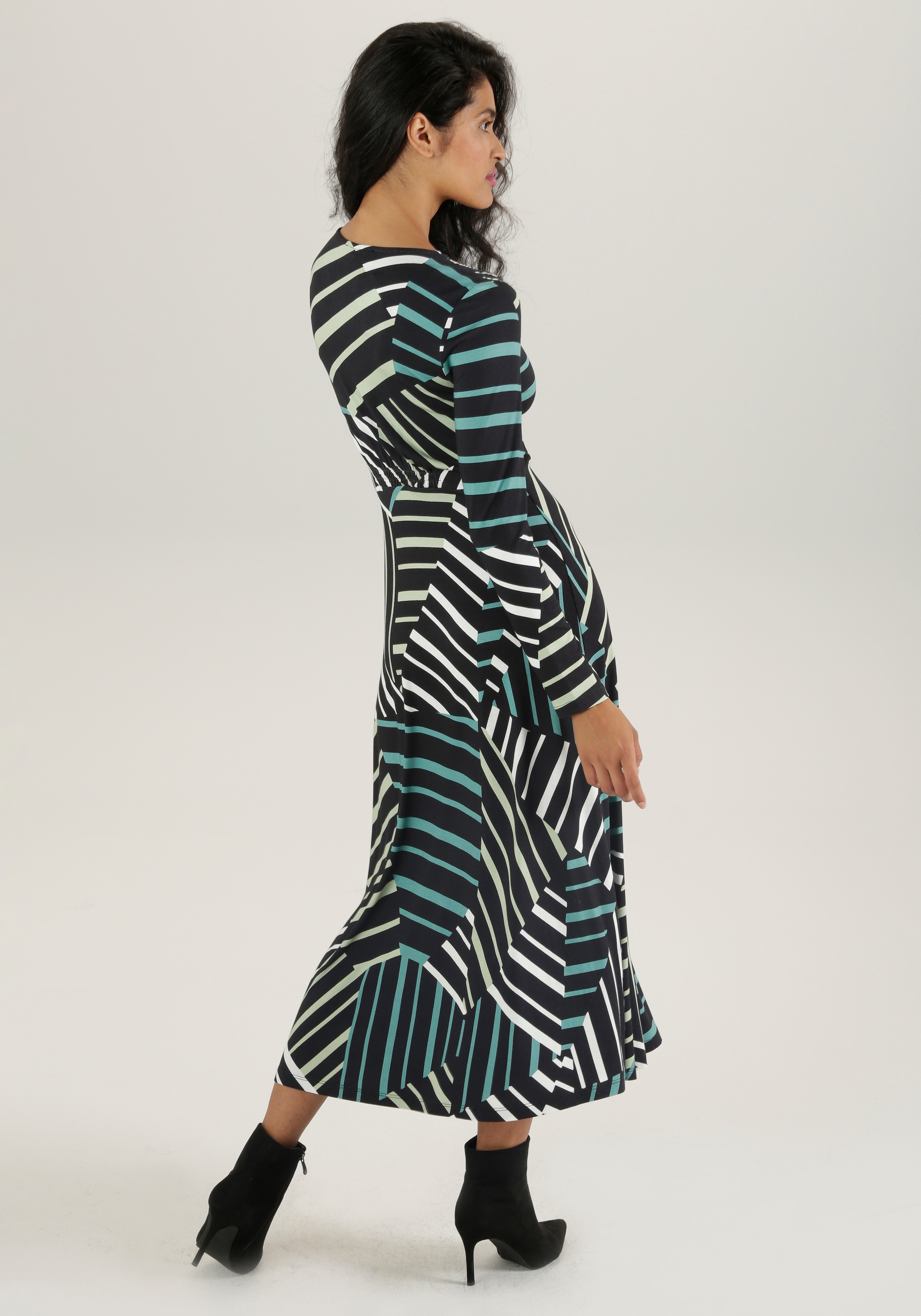 Aniston SELECTED Midikleid mit Smok-Details und Streifendruck