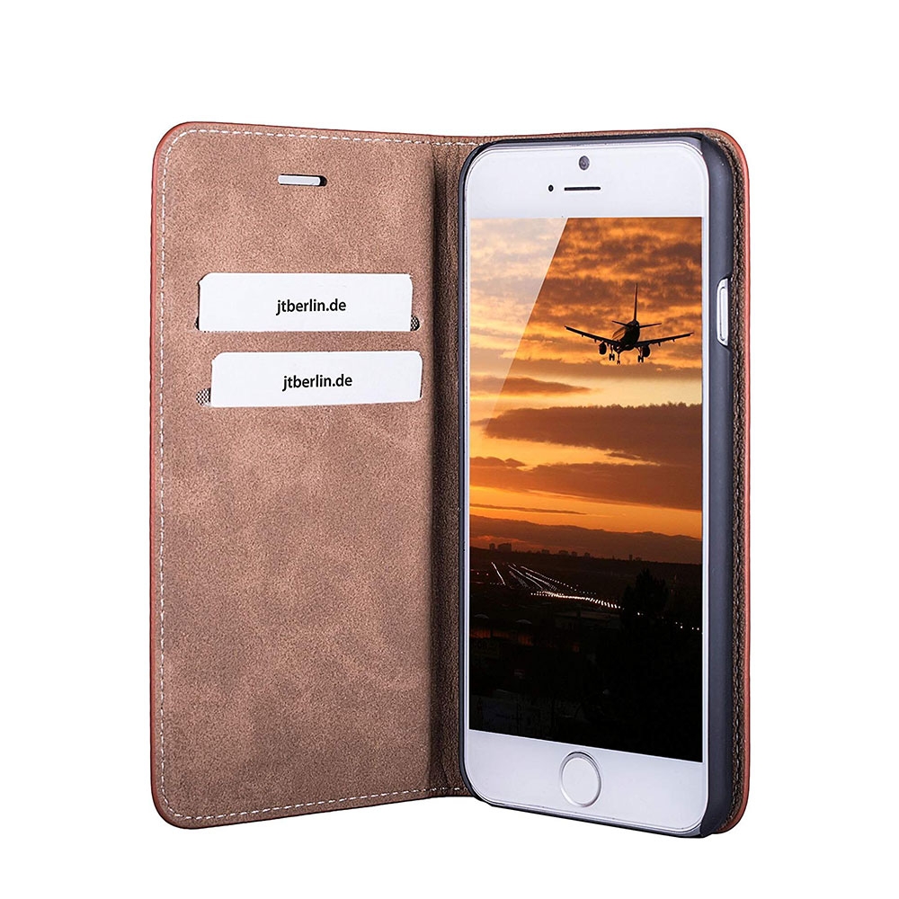 iPhone SE (2022/2020) / 8 / 7 Echtleder Bookcase Hülle Tegel (10246) - Braun (Cognac)