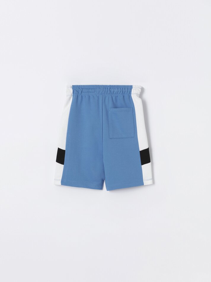 Bermuda jogger com listras laterais - Azul Médio