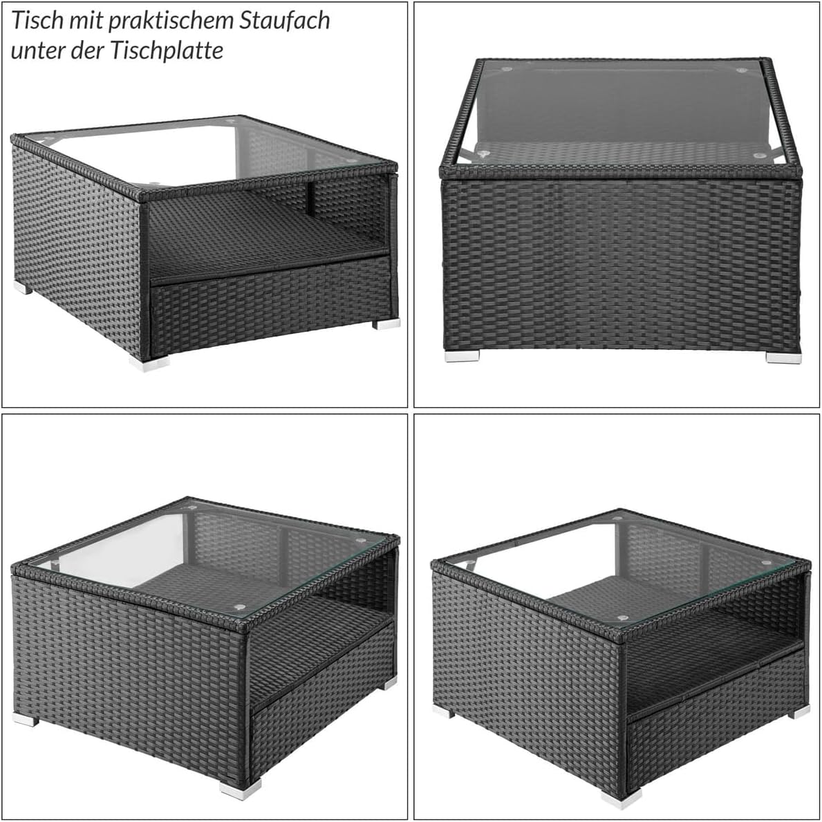 Casaria® Gartenmöbel Set Lounge inkl. Auflagenbox 318L Outdoor mit Tisch Auflagen Sitzgruppe Wetterfest Polyrattan Terrasse Garten Balkonmöbel Schwarz Creme