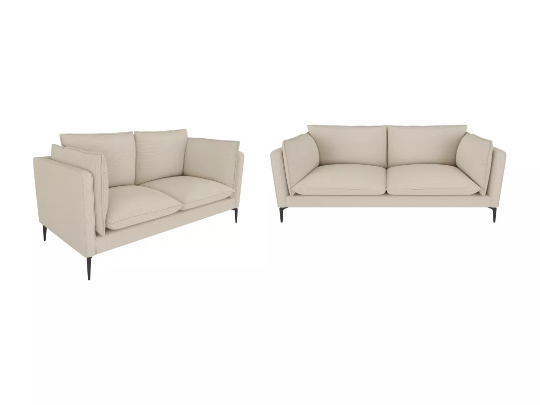 Canapés 3 places et 2 places en velours côtelé beige KESTREL