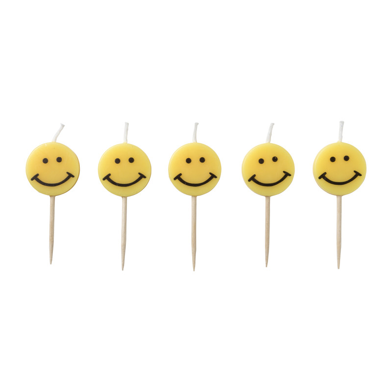 Taartkaarsjes smiley - set van 5 - ø10x2.5 cm