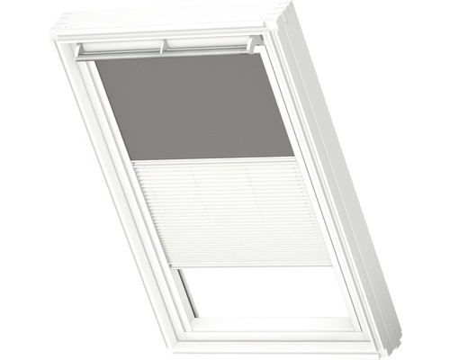 VELUX Advantage Set: Verduisterend rolgordijn, effen grijs, en plisségordijn, wit, handmatig, frame wit, DFD C02 0705SWL